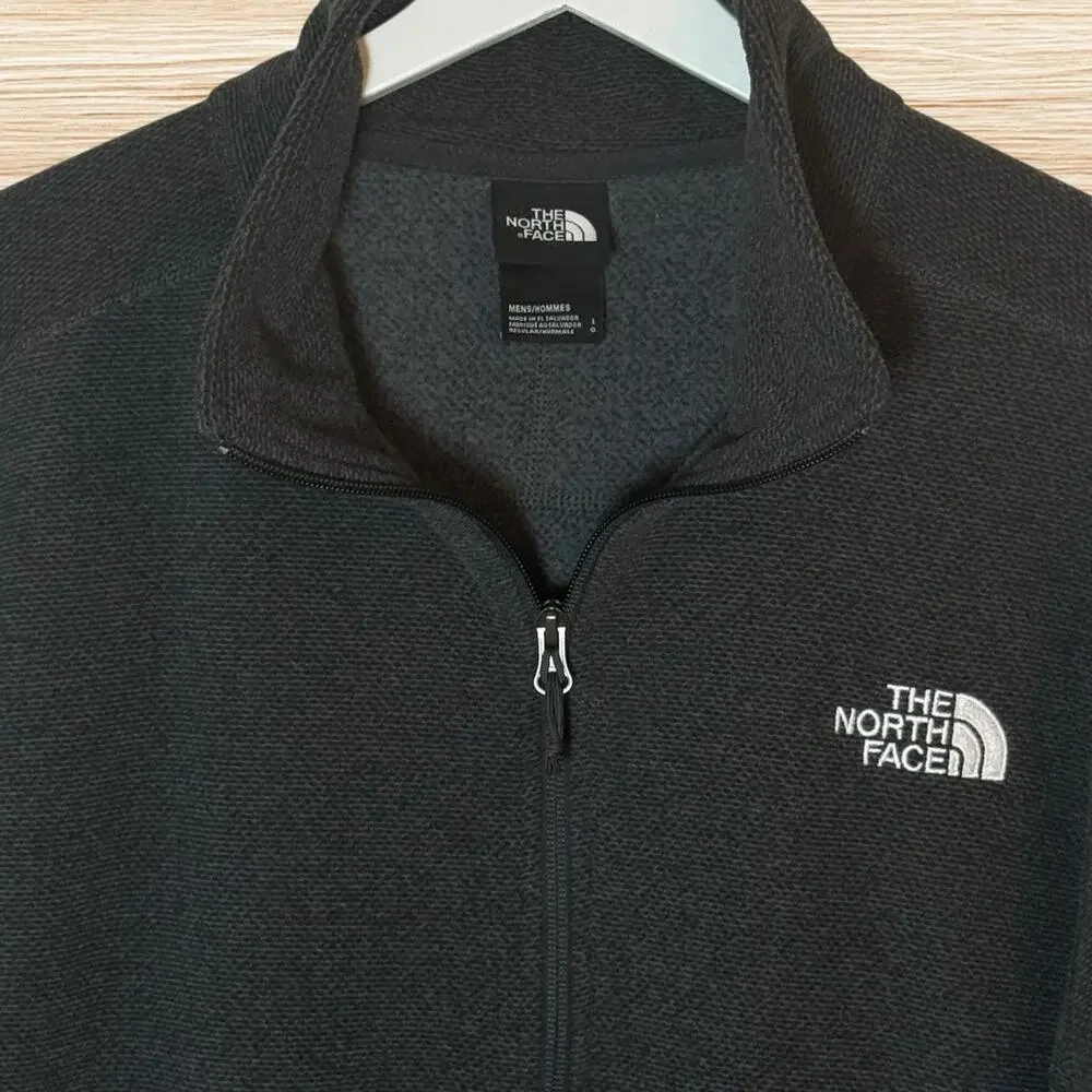 The North Face Textured Fleece 1/4‎ Zip Dark Gray Pullover Sz L Mens Sweater